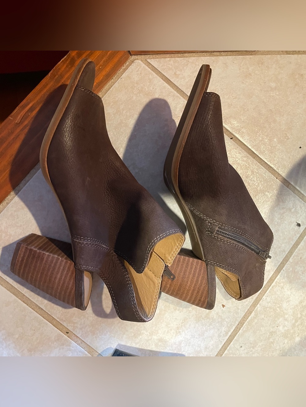 Lucky Brand Women’s Dark Brown Suede Cutout Ankle Booties